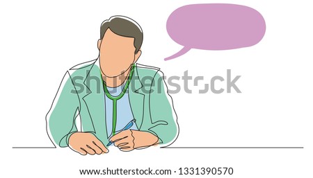 one line vector drawing of hospital doctor listening carefully making notes during meeting