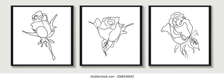 One line of a vector drawn of aabstract  rose is a modern one line art, an aesthetic contour. for home decor, poster, wall drawins, bag, shirt, sticker, mobile phone case, print. vector illustration