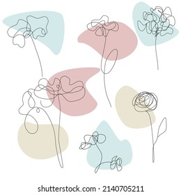 One line vector flowers od pastel colorful vector background 