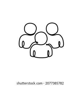 One line vector icon. Pictogram of three people to the waist. Employee protection, user, business icon. Black and white illustration