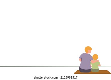 One Line Vector Illustration Of Father And Son Quality Time Concept, Heart To Heart, Bottom Right Object Vector For Presentation