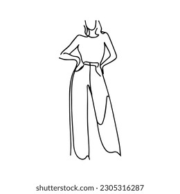 One line vector illustration. Female body. Fashion icon. Minimalism