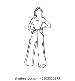 One line vector illustration. Female body. Fashion icon. Minimalism