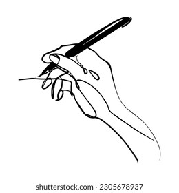 Ilustración vectorial de una línea. Mano humana. Escritura de lápiz de pluma. Minimalismo. Logotipo.