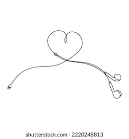 One line vector illustration. Minimalist headphones with a wire. Love music.