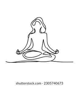 One line vector illustration. Yogi woman takes asana.