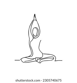 One line vector illustration. Yogi woman takes asana.