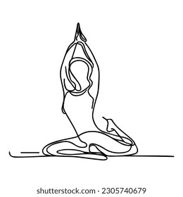 One line vector illustration. Yogi woman takes asana.