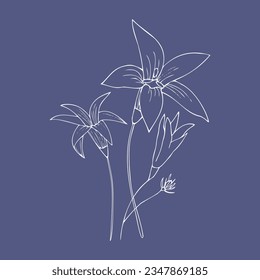 Eine Linie, Vektorgrafik für Ihr Design. Blau-weißes Ornament mit Lilien. Hochzeitskarte, Einladung oder Grußkarte.                            .