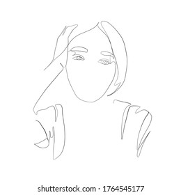 One line vector portrait of woman. Linear glamour logo in minimal style for beauty salon, beautician, makeup artist, stylist. Hand drawn minimalism vector