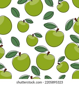 One line vector seamless pattern with an image of an apple on a white background. Print for textile printing. Vector illustration