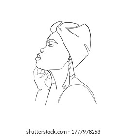 One line vector woman portrait. Linear female face. Single abstract silhouette in minimal style. Hand drawn art.