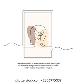 One line vegetarian mindset poster drawing with frame. Abstract minimal continuous line wall decor.