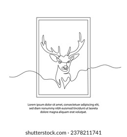 One line a view of deer in the forest poster drawing with a beautiful frame. Abstract minimal continuous line wall decor.