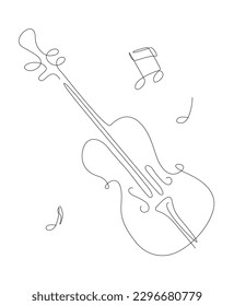 One line violin illustration with notes. Music instrument line art. String logo icons vector design. 
