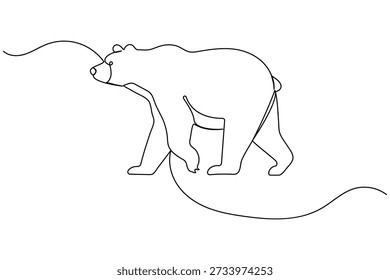 One line walking polar bear outline sketch minimalist forest animal for brand identity
