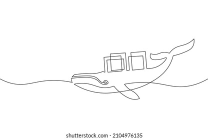 Concepto de aplicación de desarrollador de programadores de programadores de computadoras de una línea de ballena y contenedor. Esbozar el programa de dibujo de código abierto. Ilustración de línea vectorial de codificación de datos