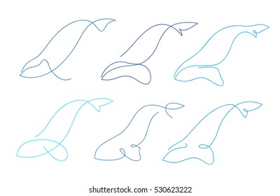 One line whale design silhouette. Logo design. Hand drawn minimalism style vector illustration.