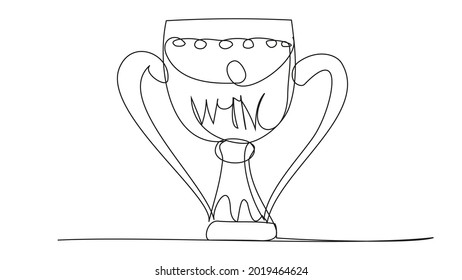 Una copa ganadora de una línea sobre fondo blanco. Ilustración bursátil de la concesión del premio al campeón.