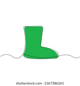 One line winter boot. Winter shoes drawn in one line style with a green spot. Vector illustration