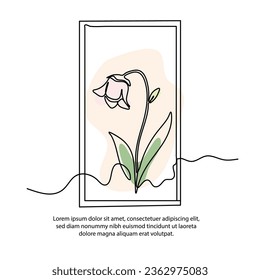 One line withered flower poster drawing with a beautiful frame. Abstract minimal continuous line wall decor.