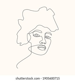 One Line Woman With Afro, Minimalist Feminine Illustration, Simple African one continuous line