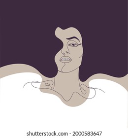 One line woman face in abstract minimalist style. Vector Illustration for posters, t-shirts prints