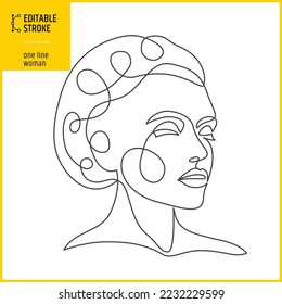 One line woman face. Editable stroke drawing. Hand drawn line art. Line thickness can be changed.