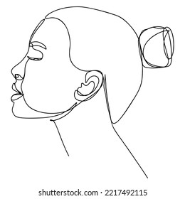 One Line Woman Face, Female Head Continuous Illustration