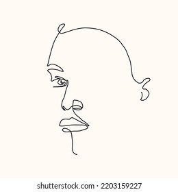 One line woman face. Hand drawn vector. Minimalism portrait. 