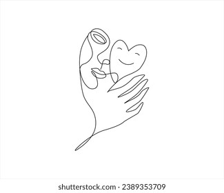 One Line Woman Face with Love Drawing Couple's face one line drawing. Man and woman face. Love romance. Minimalist art line. Vector illustration Free Vector