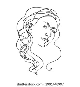 One line woman face vector illustration. Abstract line drawing for Print, Poster, Card, Logo. Continuous line drawing portrait 