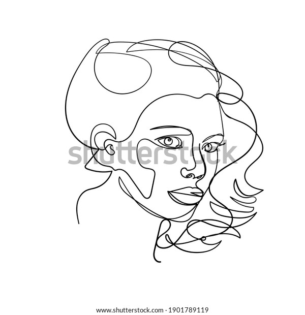 One Line Woman Face Vector Illustration Stock Vector (Royalty Free ...