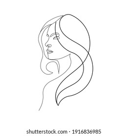 One line woman. Hand drawn portrait girl in minimalistic style. Beauty logo. Simple design. Continuous line drawing. 