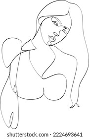 One line woman. Hand drawn portrait girl in minimalistic style. Beauty logo. Simple design. Continuous line drawing.