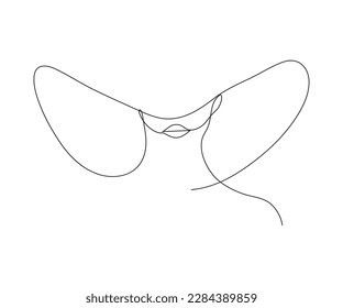 one line woman in hat. Cap headgears for lady. Hand drawn vector illustration