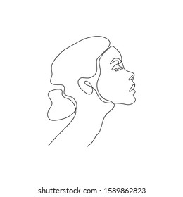 One line woman head design silhouette.Hand drawn minimalism style vector illustration