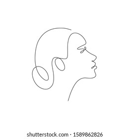 One line woman head design silhouette.Hand drawn minimalism style vector illustration