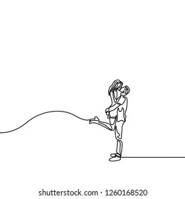 One line woman jumped into the arms of a man and kisses him