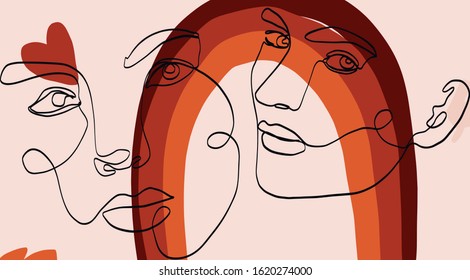 One line woman portrait. Contemporary female stylized silhouette. Single trendy illustration. Continuous line, minimalistic concept. Minimalism girl face. 