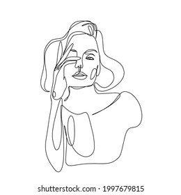 One line woman portrait in contemporary abstract style.