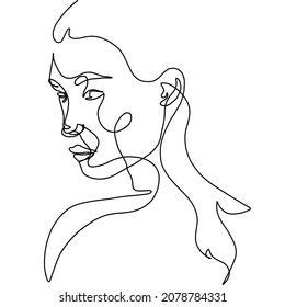 One line woman portrait. Hand drawn abstract face.  Minimal art. Trendy style. 