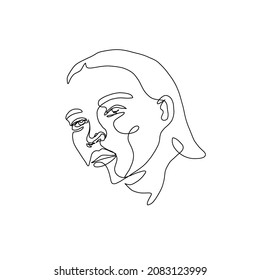 One line woman portrait. Hand drawn abstract face.  Minimal art. Trendy style. 