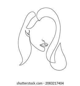 One line woman portrait. Hand drawn abstract face.  Minimal art. Trendy style. 