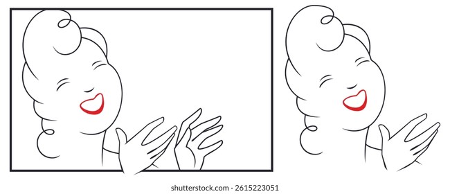 One line woman portrait. Laughing girl. Funny people. Illustration concept template for website, web landing page, banner, presentation, social, poster, promotion or print media.
