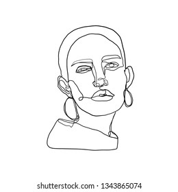 One line woman portrait. Minimalist drawing female silhouette of face. Abstract linear face. Design linear logo in minimal style for beauty salon, beautician, makeup artist, stylist. 