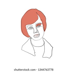One line woman portrait. Minimalist drawing female silhouette of face. Abstract linear face. Continuous line. 