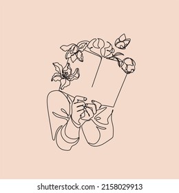 One line woman reading a book. Line Art Girl read book. Creative simple elegant minimalist illustration.  Vector illustration isolated on background.