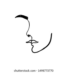 One Line Woman's Face. Continuous line Portrait of a girl In a Modern Minimalist Style. Vector Illustration young female. For printing on t-shirt, Web Design, beauty Salons, Posters and other things