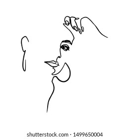 One Line Woman's Face and Hand. Continuous line Portrait of a girl In a Modern Minimalist Style. Vector Illustration young female. For printing on t-shirt, Web Design, beauty Salons, Posters